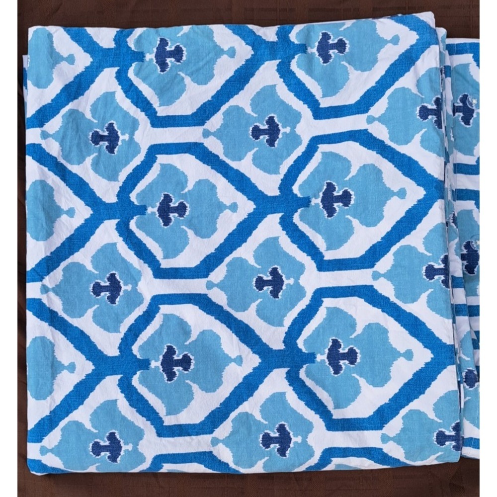 Pottery Barn Full Queen Duvet Cover Blue Medallion Pattern 100% Cotton Buttons